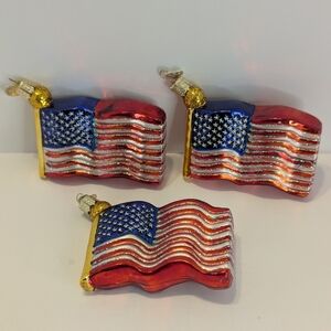 Vintage Old World Christmas OWC Star Spangled American Flag Glass Ornament